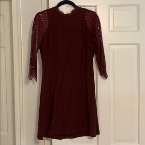 Maroon fit and slightly flared high neck dress